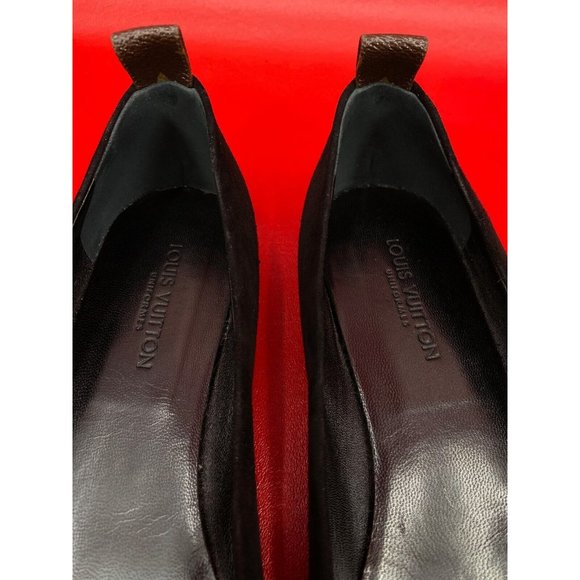 Louis Vuitton Uniformes Uniform Black Suede Logo Tabs Ballet Flats 39 1/2 M - Picture 11 of 15